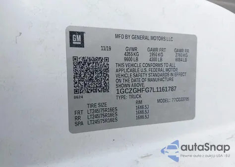 2020 Chevrolet Express Cargo Rwd 3500 Extended Wheelbase Wt из США, поврежденный, VIN 1GCZGHFG7L1161787